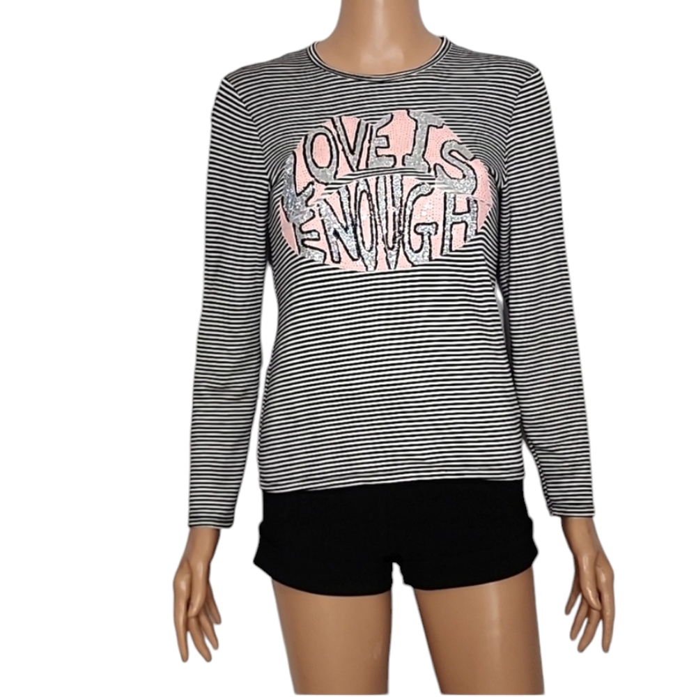 Melissa Masse Love Is Enough Shirt Top‎ Striped Black/White long sleeve Size XS